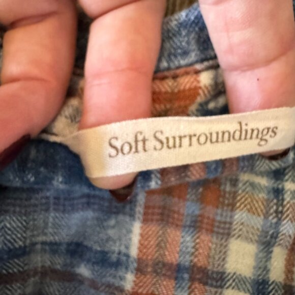 Soft Surroundings Womens Plaid Button Up Tunic Shirt M Cotton Pockets Oversized - Picture 5 of 8